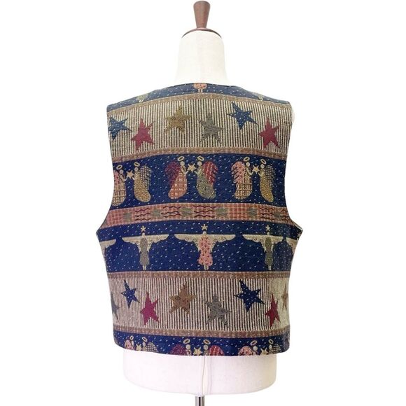 Vintage 90s Tapestry Vest Waistcoat Christmas Folksy Americana Angels Size Large - Picture 5 of 11